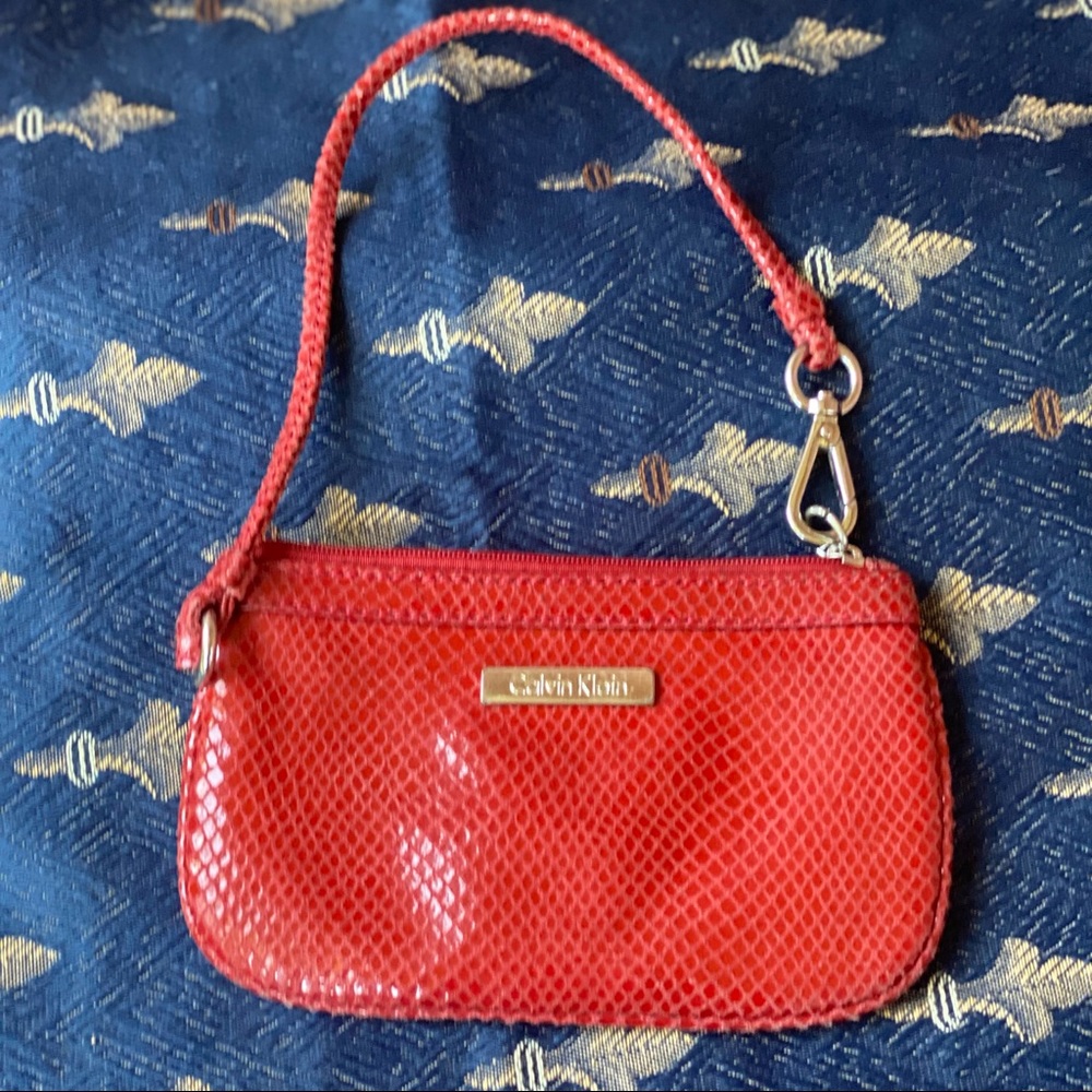 CALVIN KLEIN Red Zip wristlet wallet purse